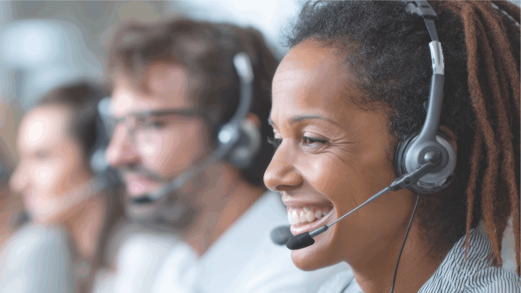 Happy employees at a call center.