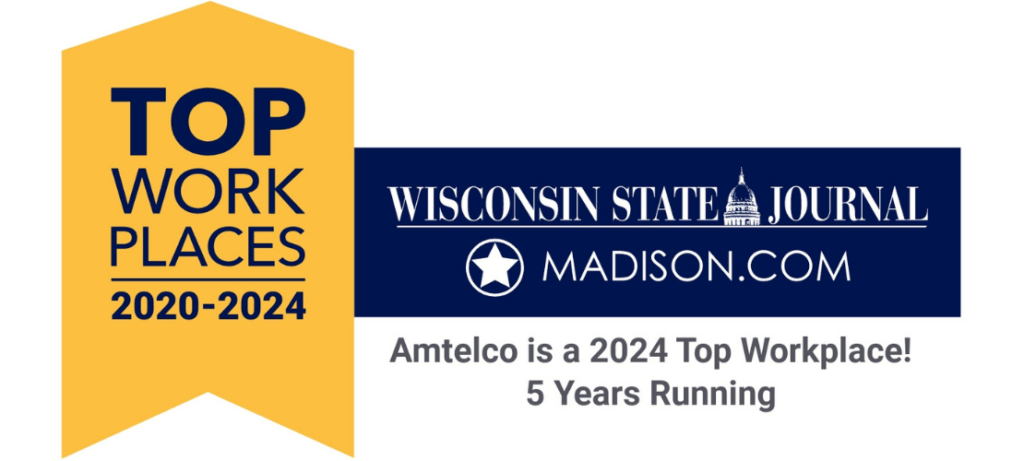 A banner about Amtelco winning a Top Workplace award.