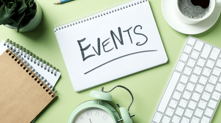 The word "Events" written in a notebook.