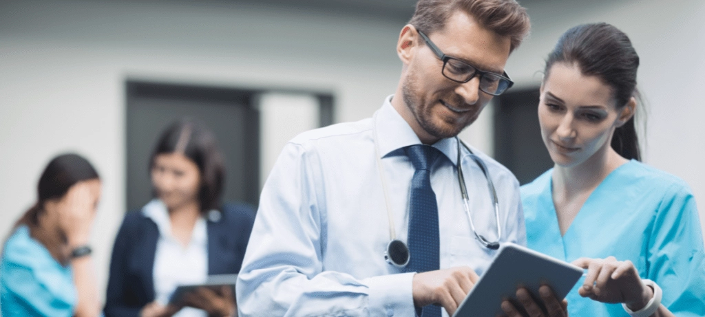 Healthcare workers use a secure messaging app.