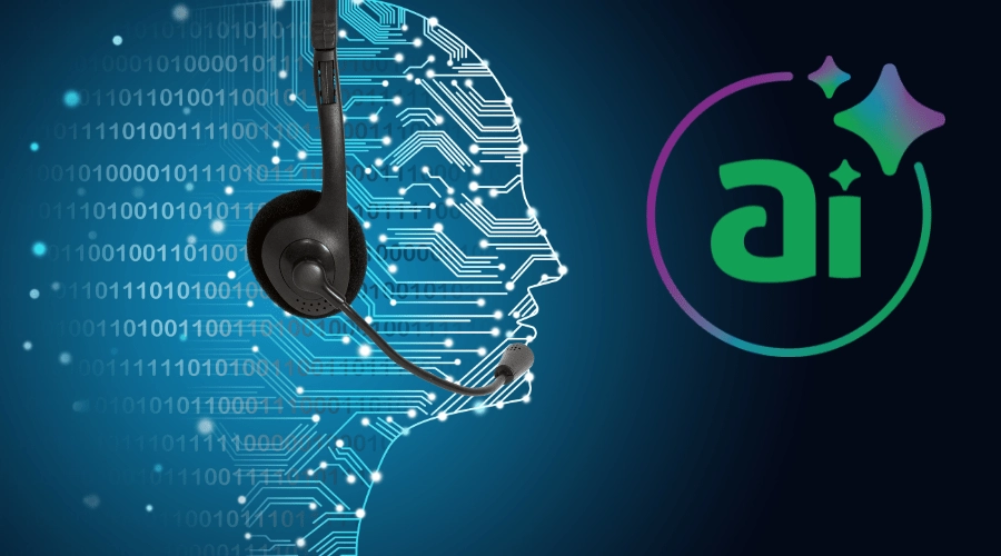 An intelligent virtual agent composed of zeros and ones wears a headset.