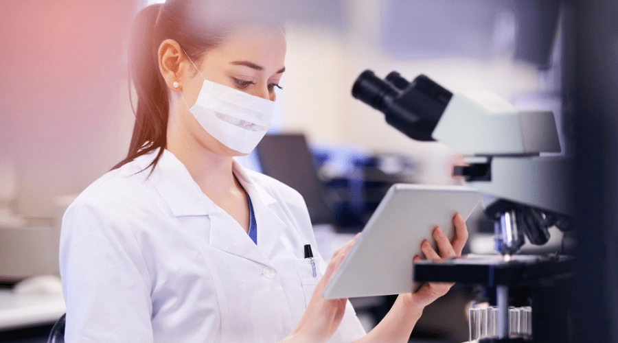 A tech sends a critical lab result using a secure messaging app.