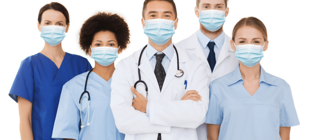 Group of medical professionals in masks.