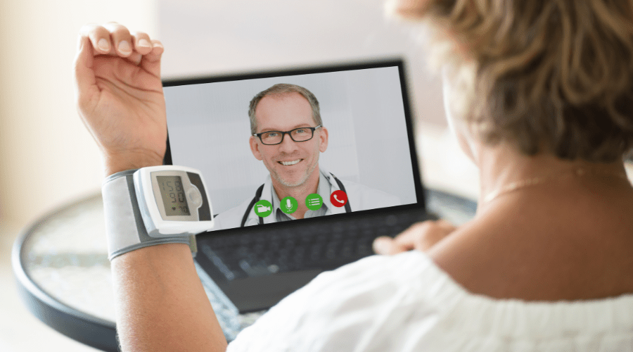 A patient has a telehealth visit with her doctor.