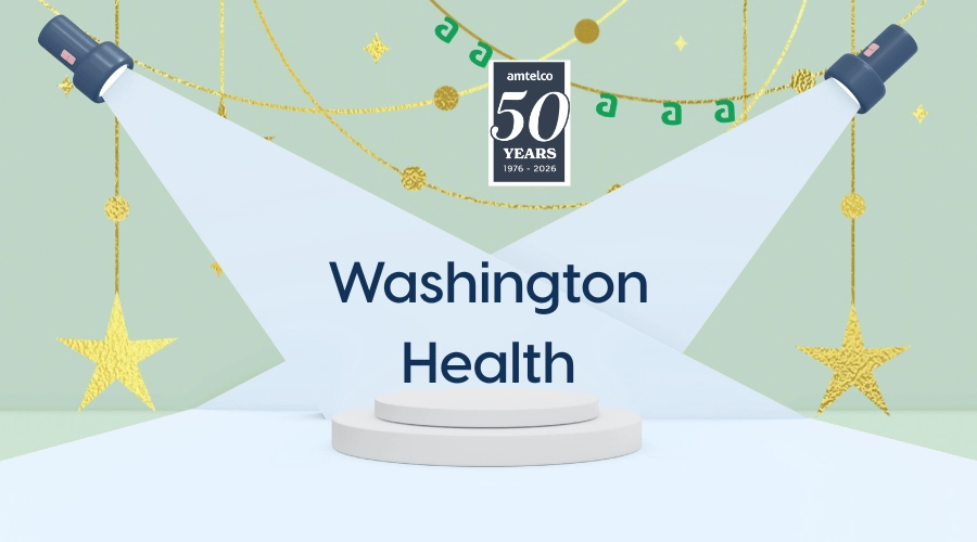 Illustration of spotlights shining on Washington Health.
