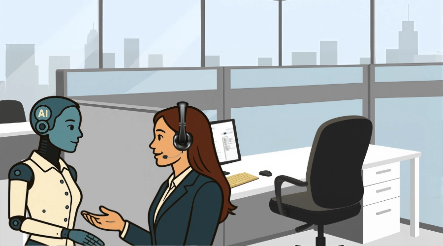 Illustrated concept of an AI agent supporting a human operator.