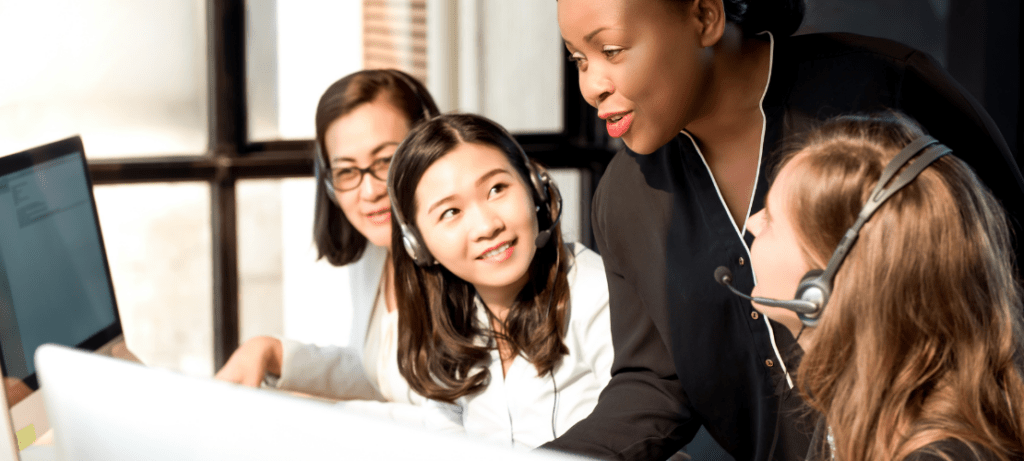 A contact center supervisor assesses the performance of her agents.