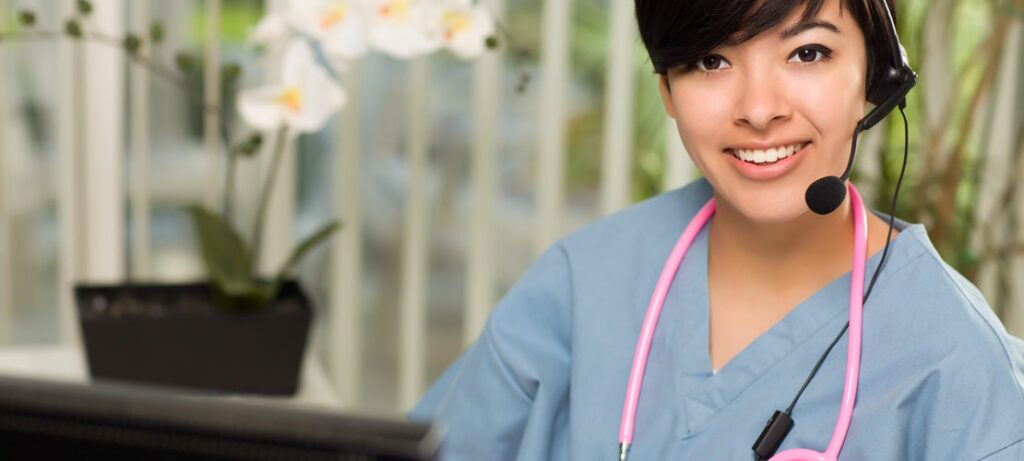 Nurse operator works from home and helps with remote patient monitoring.