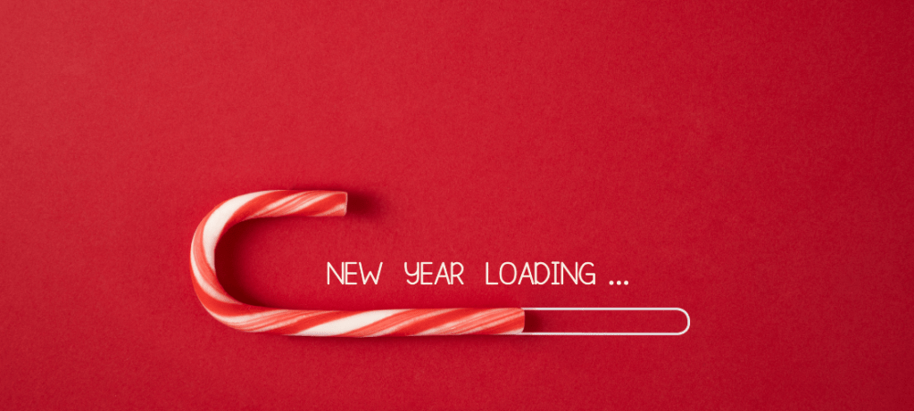 Candy cane with "New Year Loading" message.