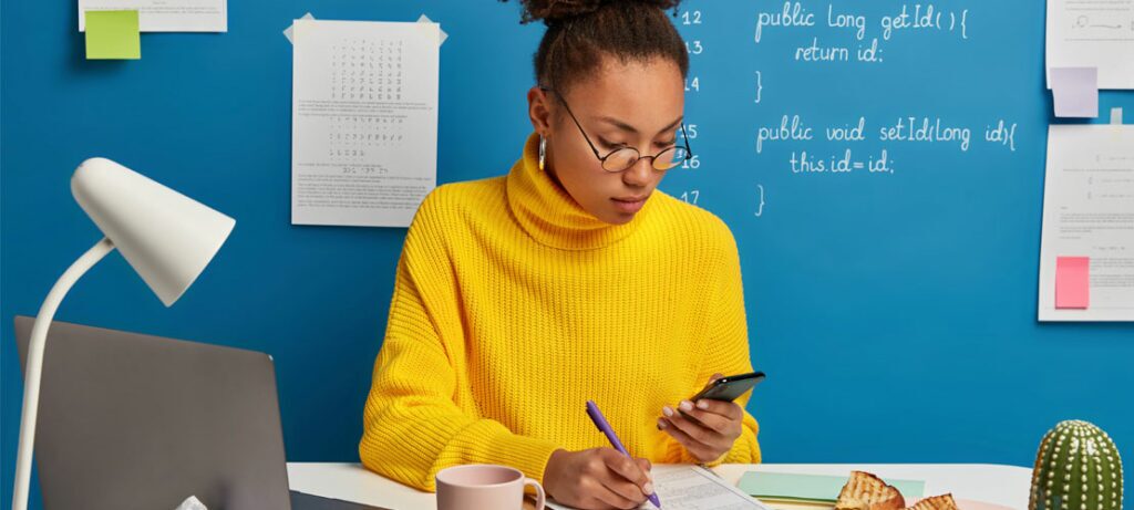 An employee works from home.