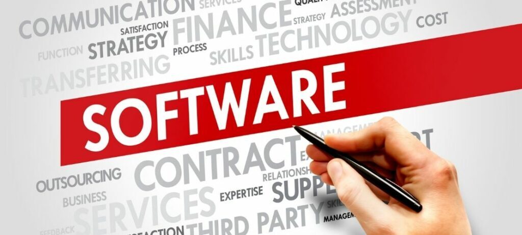 Hand writing with pen Selecting New Call Center 'Software'