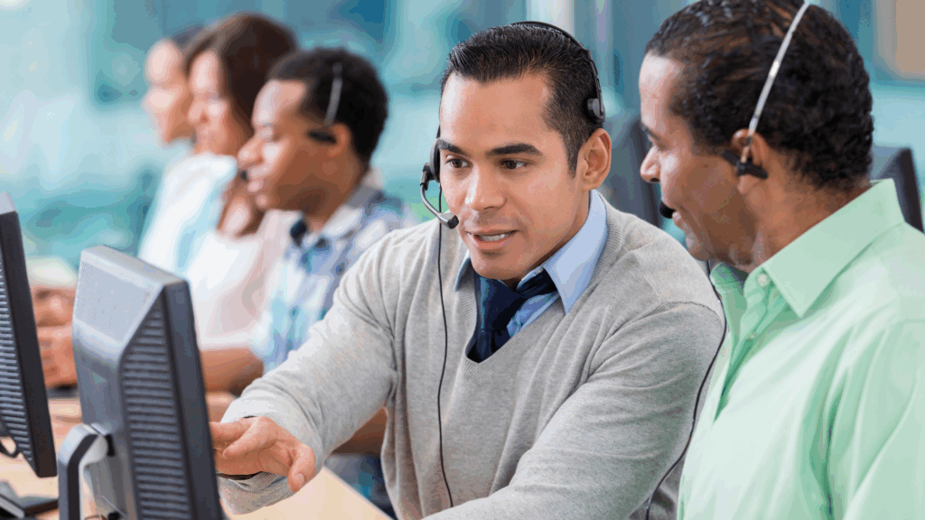 Operators in a call center.