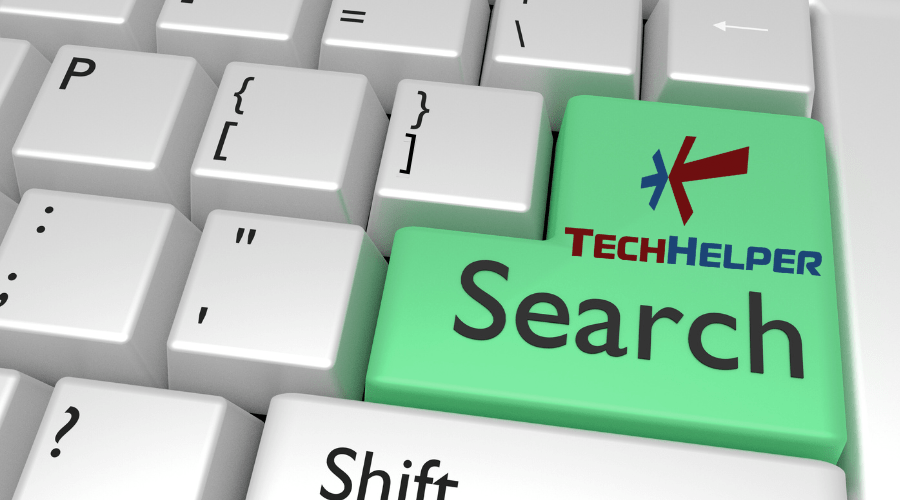 Computer keyboard with TechHelper search button.