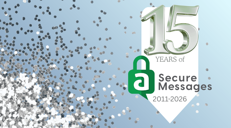 Banner with Amtelco Secure Messages Celebrating 15 Years of Secure Messaging