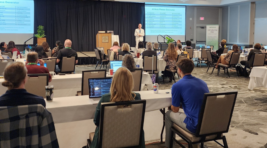 Keynote speaker Ed Marx gives his presentation at the 2025 Amtelco Seminar.