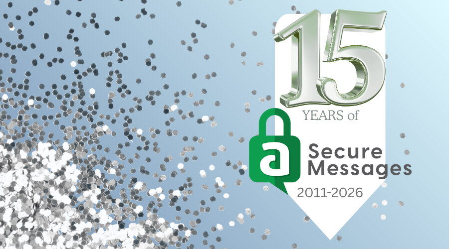 Banner with Amtelco Secure Messages Celebrating 15 Years of Secure Messaging
