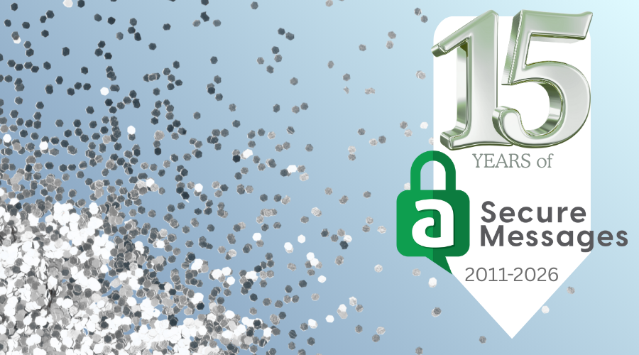 Banner with Amtelco Secure Messages Celebrating 15 Years of Secure Messaging