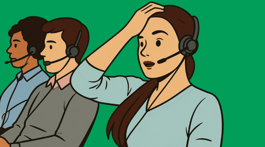 Illustration of a stressed call center agent.