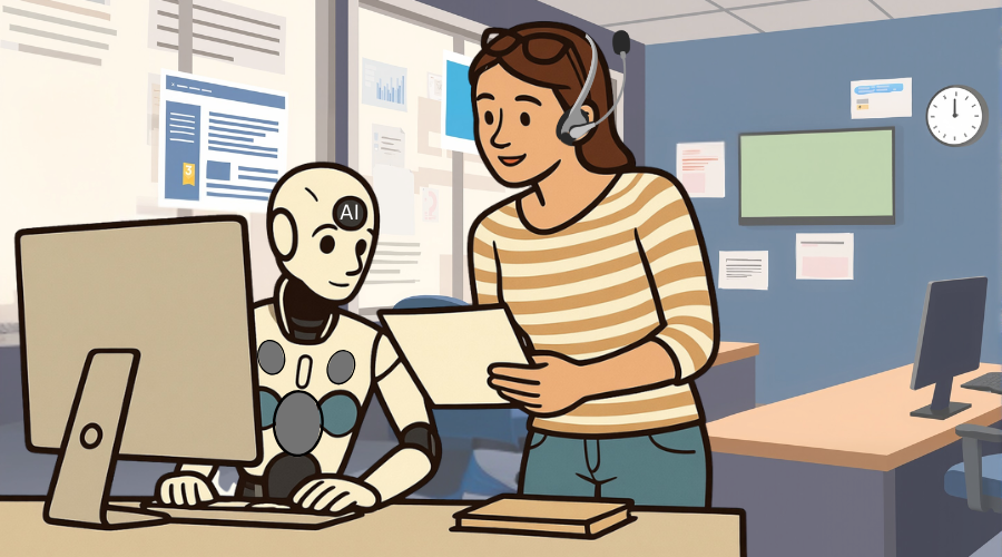 An AI agent communicates with a human agent.