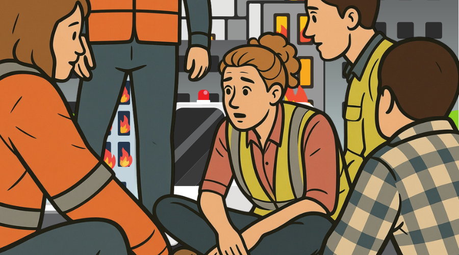 A mix of neighbors and frontline workers during an emergency.